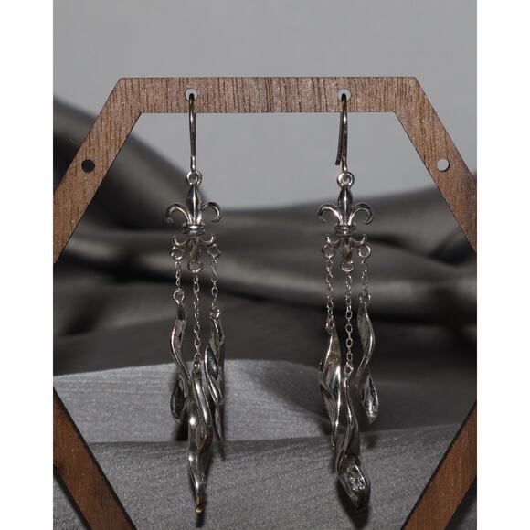Unbranded Jewelry - Vintage Sterling Silver Fleur De Lis Dangle Earrings 6.5G / 2.7in